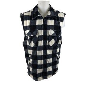 Trail Crest Men Large Vest Jacket Black White Plaid Check Sherpa Lined